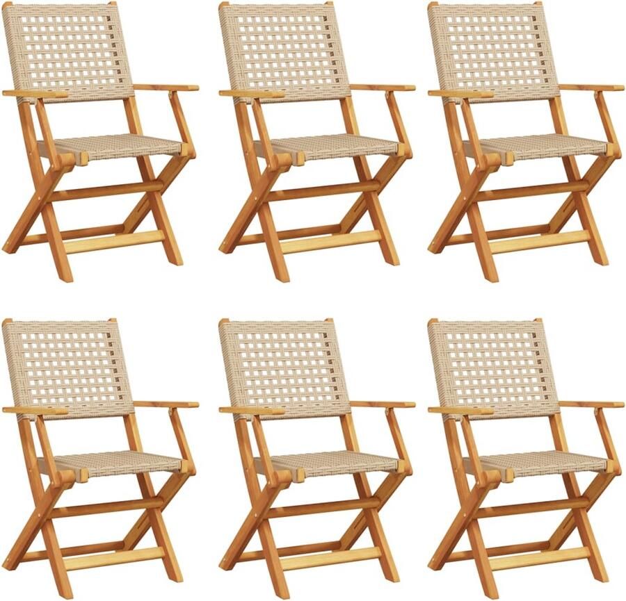 VidaXL Tuinstoelen 6 st inklapbaar poly rattan en massief hout beige