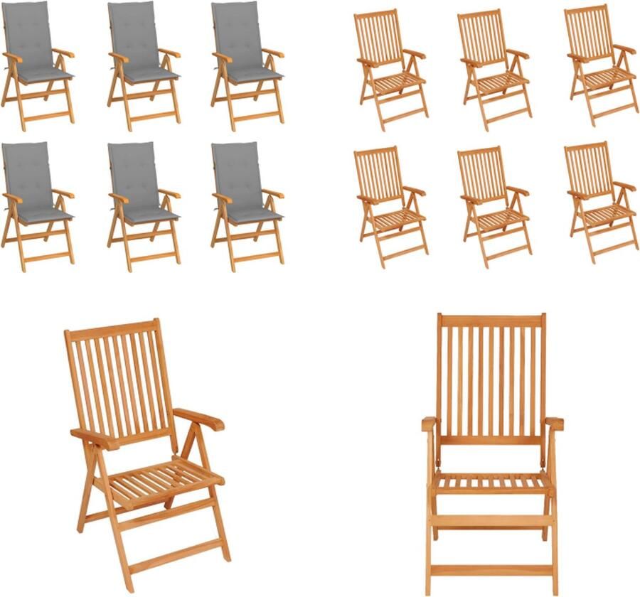 VidaXL Tuinstoelen 6 st met grijze kussens massief teakhout Tuinstoel Tuinstoelen Tuin Stoel Tuin Stoelen