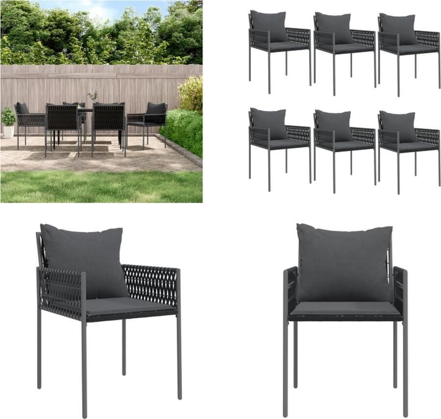 VidaXL Tuinstoelen 6 st met kussens 54x61x83 cm poly rattan zwart Tuinstoel Tuinstoelen Tuin Stoel Buitenstoel