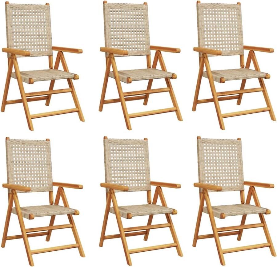 VidaXL Tuinstoelen 6 st poly rattan en massief hout beige