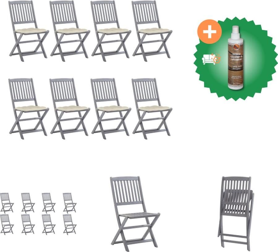 VidaXL Tuinstoelen 8 st inklapbaar met kussens massief acaciahout Tuinstoel Inclusief Houtreiniger en verfrisser