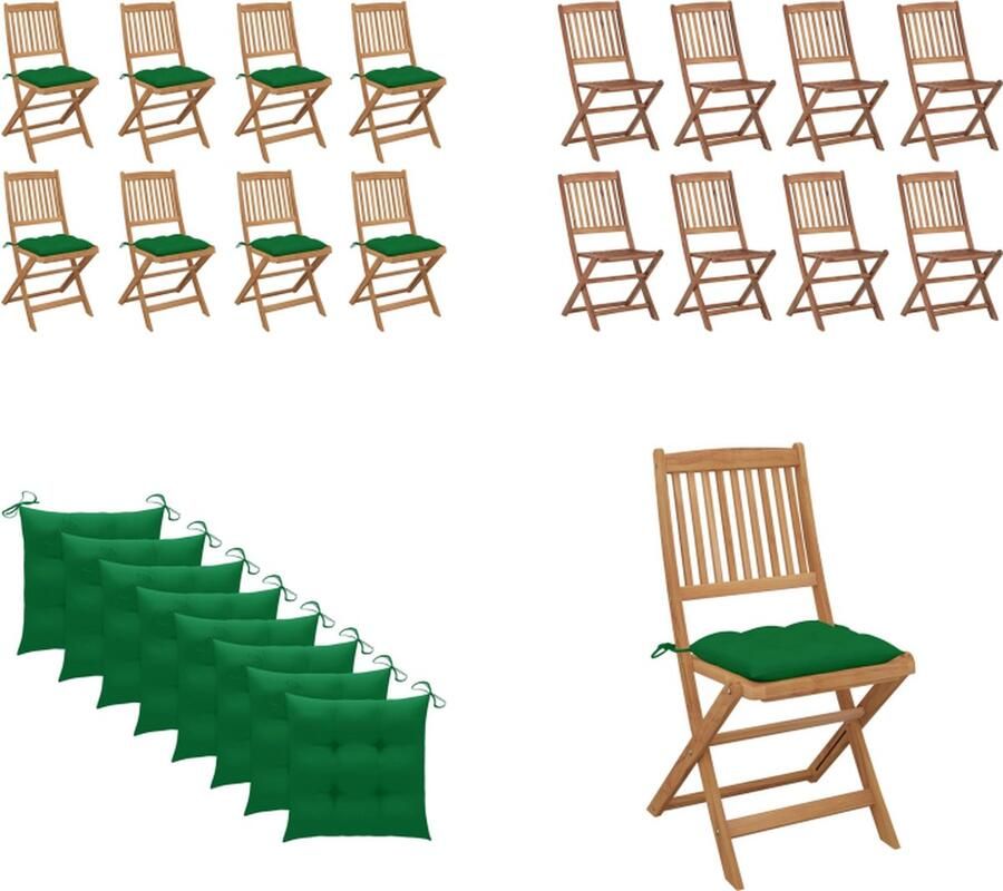 VidaXL Tuinstoelen 8 st inklapbaar met kussens massief acaciahout Tuinstoel Tuinstoelen Tuin Stoel Tuin Stoelen