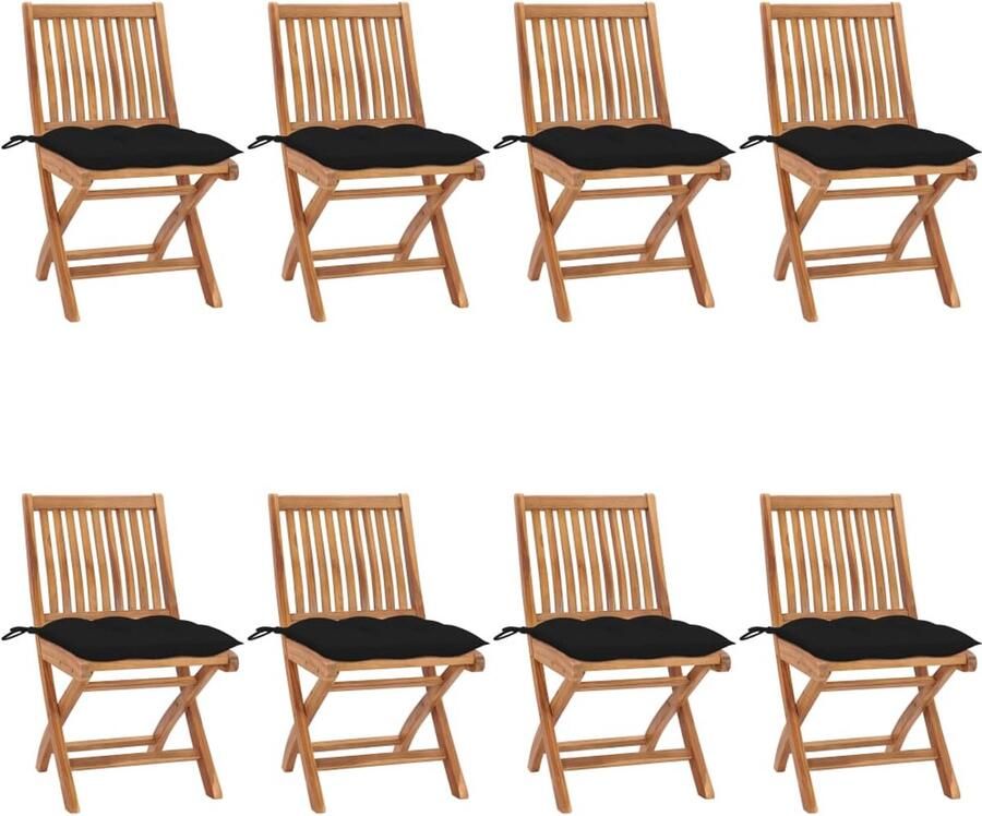 VidaXL Tuinstoelen 8 st inklapbaar met kussens massief teakhout
