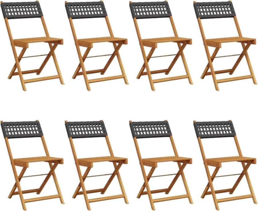 VidaXL Tuinstoelen 8 st inklapbaar poly rattan en massief hout zwart