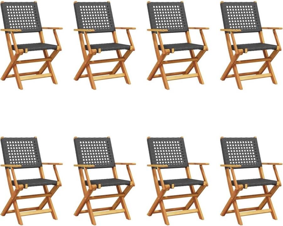 VidaXL Tuinstoelen 8 st inklapbaar poly rattan en massief hout zwart
