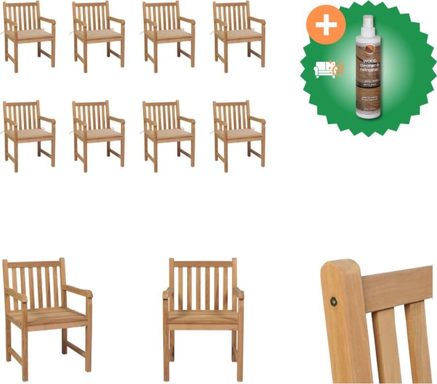 VidaXL Tuinstoelen 8 st met beige kussens massief teakhout Tuinstoel Inclusief Houtreiniger en verfrisser