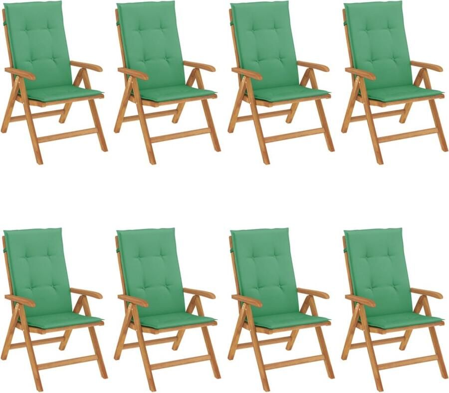 VidaXL Tuinstoelen 8 st verstelbaar met kussens massief teakhout