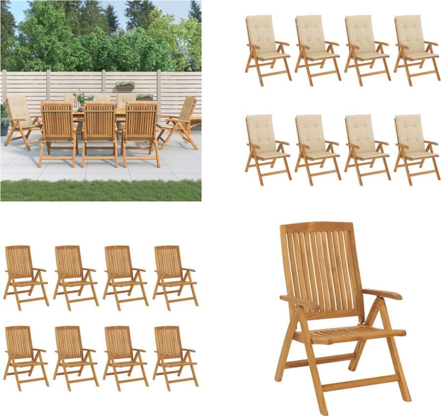 VidaXL Tuinstoelen 8 st verstelbaar met kussens massief teakhout Tuinstoel Tuinstoelen Campingstoel Standenstoel