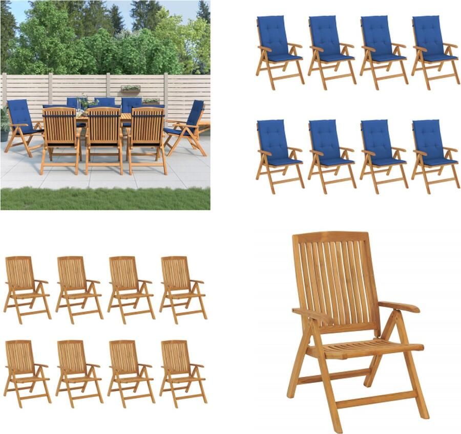 VidaXL Tuinstoelen 8 st verstelbaar met kussens massief teakhout Tuinstoel Tuinstoelen Campingstoel Standenstoel