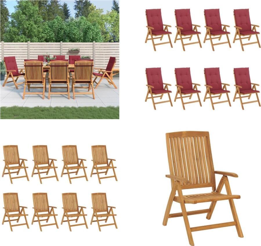 VidaXL Tuinstoelen 8 st verstelbaar met kussens massief teakhout Tuinstoel Tuinstoelen Campingstoel Standenstoel