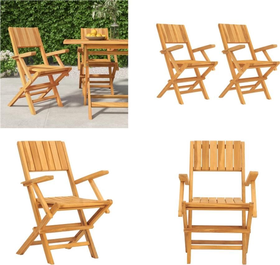 VidaXL Tuinstoelen inklapbaar 2 st 55x61x90 cm massief teakhout Tuinstoel Tuinstoelen Campingstoel Terrasstoel