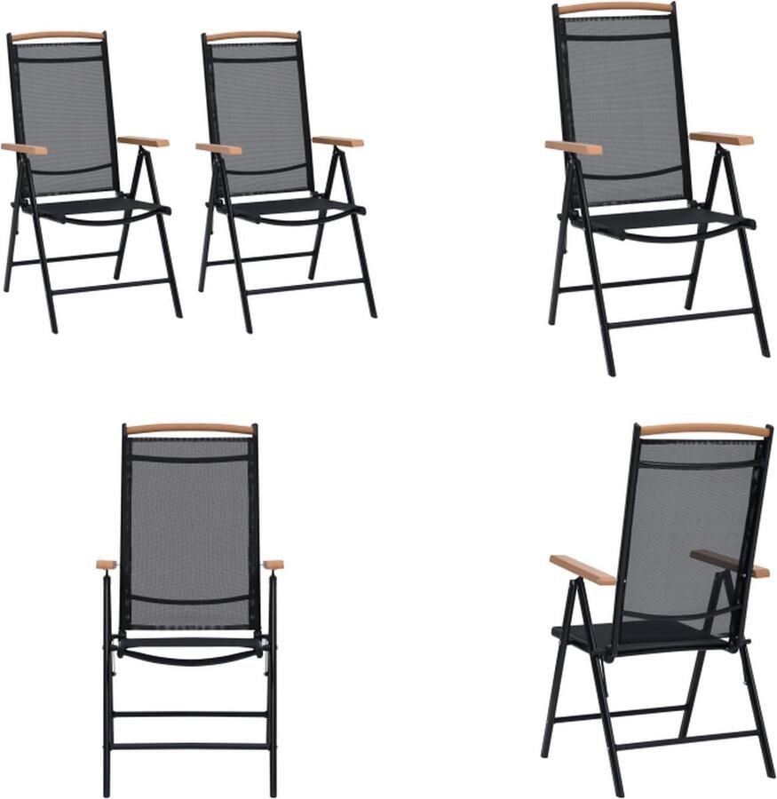 VidaXL Tuinstoelen inklapbaar 2 st aluminium en textileen zwart Klapstoel Klapstoelen Inklapbare Stoel Inklapbare Stoelen