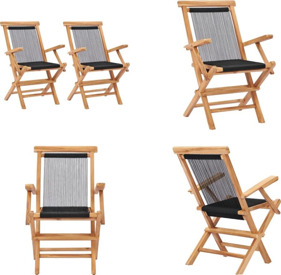 VidaXL Tuinstoelen inklapbaar 2 st massief teakhout en touw Tuin Stoel Tuin Stoelen Buitenstoel Buitenstoelen