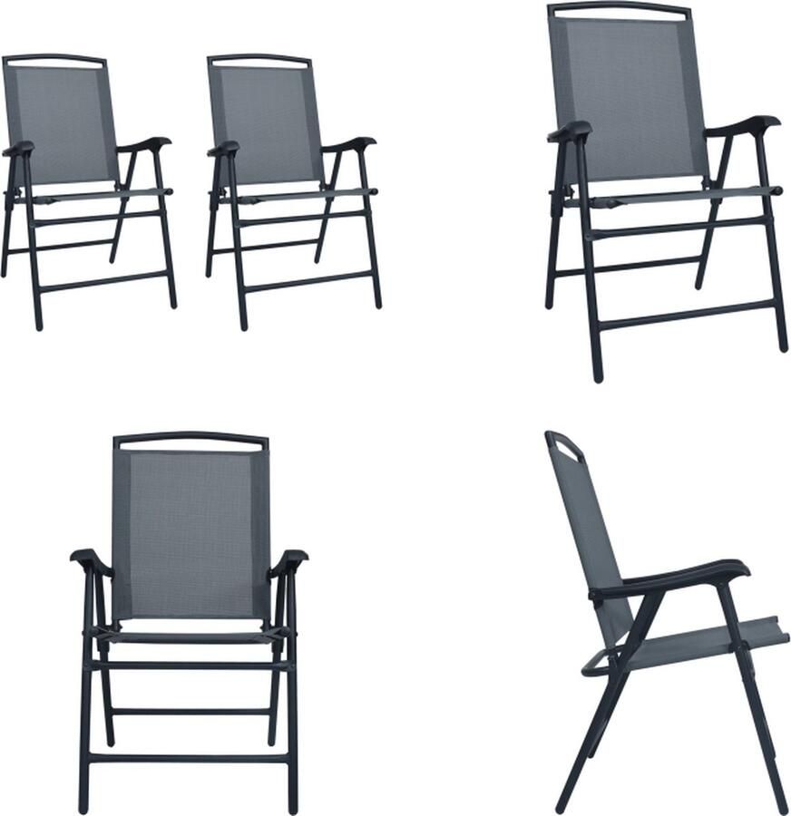 VidaXL Tuinstoelen inklapbaar 2 st textileen grijs Inklapbare Tuinstoel Inklapbare Tuinstoelen Klapstoel Klapstoelen