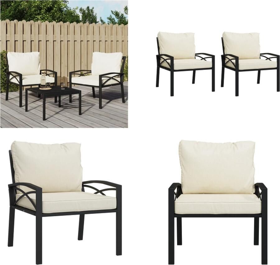 VidaXL Tuinstoelen met zandkleurige kussens 2 st 68x76x79 cm staal Tuinstoel Tuinstoelen Tuin Stoel Buitenstoel