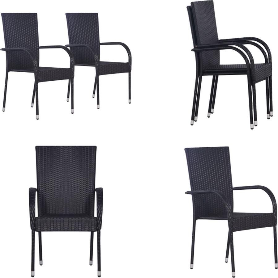 VidaXL Tuinstoelen stapelbaar 2 st poly rattan zwart Stapelbare Stoel Stapelbare Stoelen Stoel Stoelen