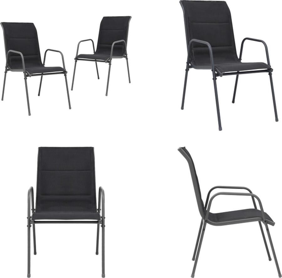 VidaXL Tuinstoelen stapelbaar 2 st staal en textileen zwart Stapelbare Stoel Stapelbare Stoelen Stoel Stoelen