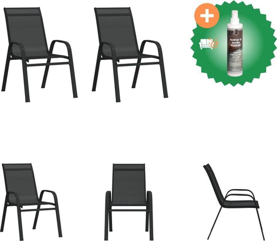 VidaXL Balkonstoelen Zwart 55 x 65 x 89 cm Waterbestendig Gepoedercoat Staal Textileen Tuinstoel Inclusief Reiniger