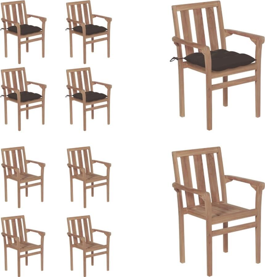 VidaXL Tuinstoelen stapelbaar 4 st met kussens massief teakhout Stapelbare Stoel Stapelbare Stoelen Houten Stoel Houten Stoelen