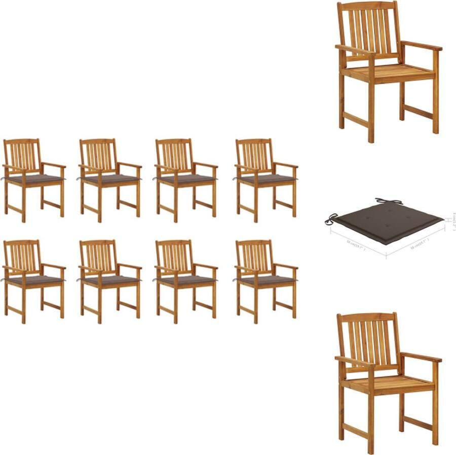 VidaXL Tuinstoelenset Acaciahout Olieafwerking Comfortabele kussens Weerbestendig Set van 8 Tuinstoel