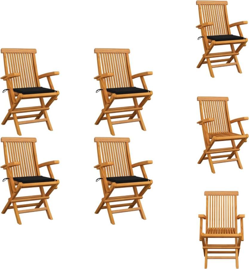 VidaXL Tuinstoelenset Teakhout 4 stuks Zwart kussen Tuinstoel