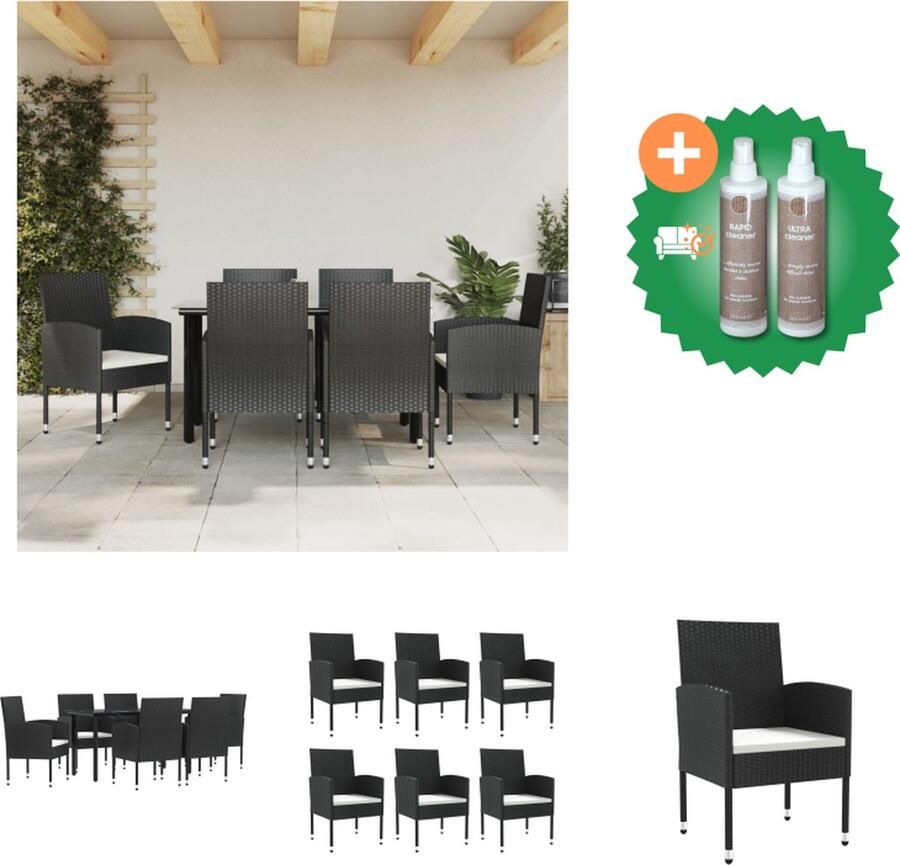 VidaXL Tuintafel en Tuinstoel Set Stalen Frame Gehard Glas Poly Rattan Zwart 140x70x74 cm Tuinset Inclusief Onderhoudsset