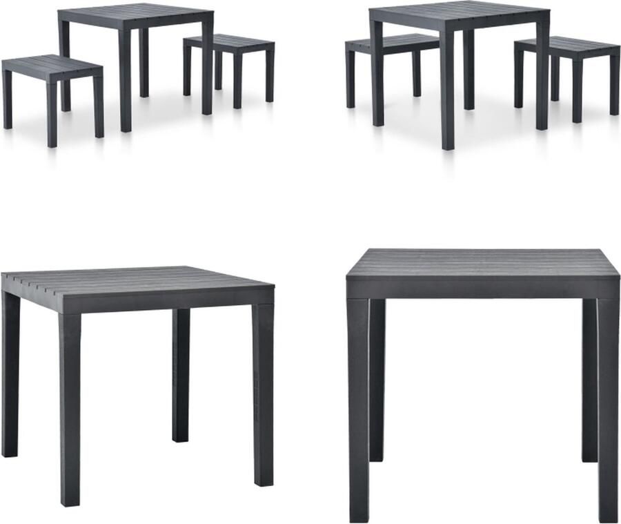 VidaXL Tuintafel met 2 banken kunststof antraciet Tuinset Tuinsets Set Sets