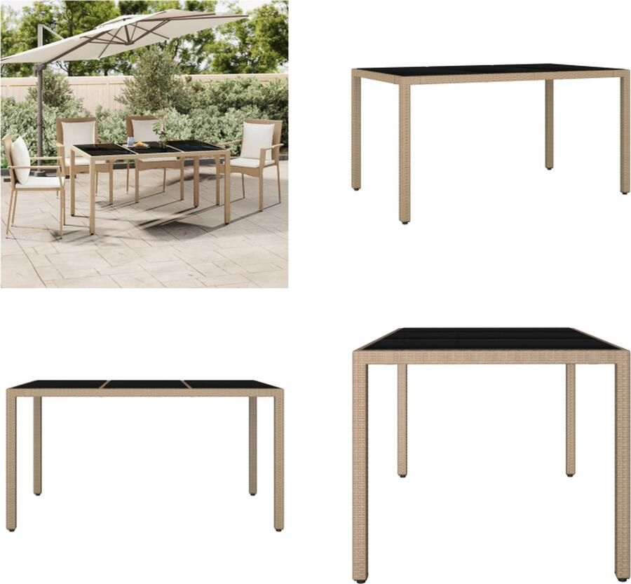 VidaXL Tuintafel met glazen blad poly rattan en gehard glas beige Tuintafel Met Glazen Blad Tuintafels Met Glazen Blad Tuintafel Tuin Tafel