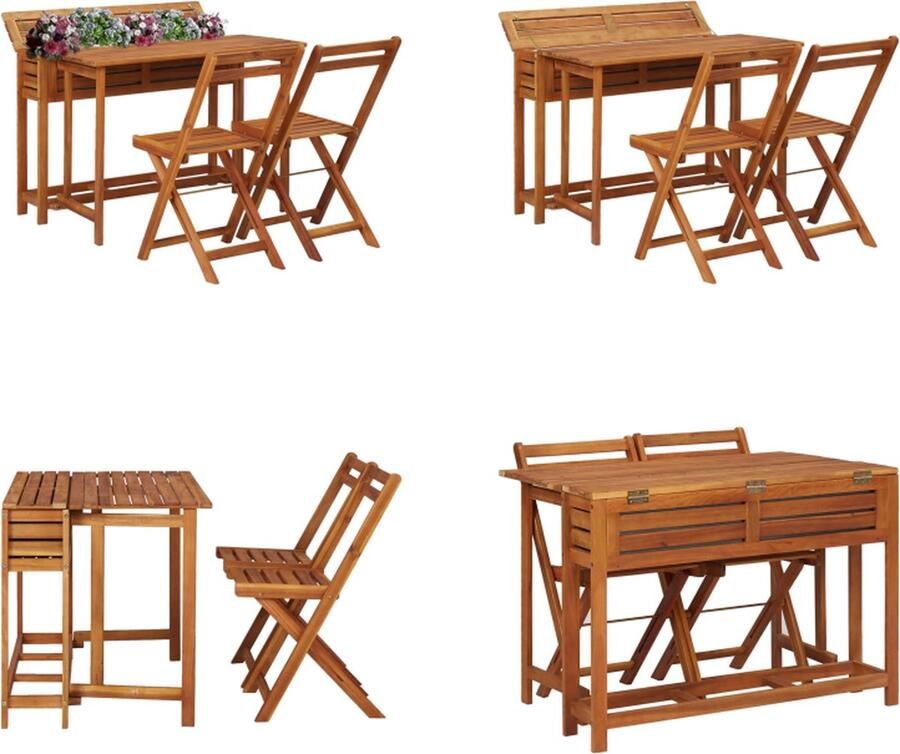 VidaXL Tuintafel met plantenbak en 2 bistrostoelen massief acaciahout Bistroset Bistrosets Tuintafel Met Plantenbak Loungeset