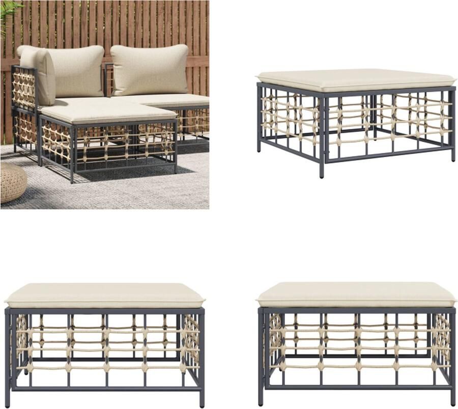 VidaXL Tuinvoetenbank met beige kussen poly rattan Tuinvoetenbank Tuinvoetenbanken Voetenbank Poef