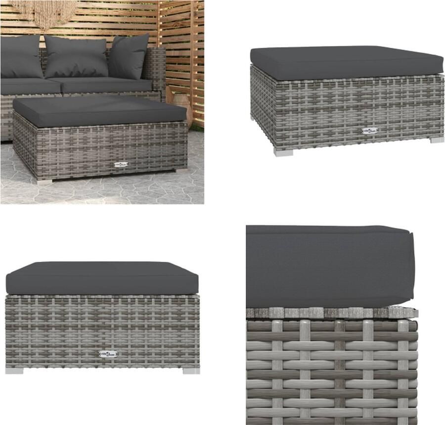 VidaXL Tuinvoetenbank met kussen 70x70x30 cm poly rattan grijs Tuinvoetenbank Tuinvoetenbanken Voetensteun Voetenbank