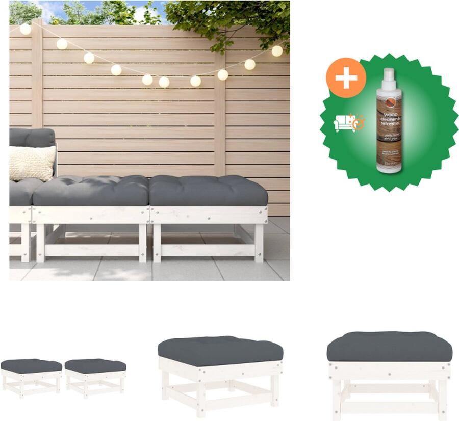 VidaXL Tuinvoetenbank Massief grenenhout Wit 61 x 60.5 x 30 cm Inclusief zitkussen Tuinbank Inclusief Houtreiniger en verfrisser