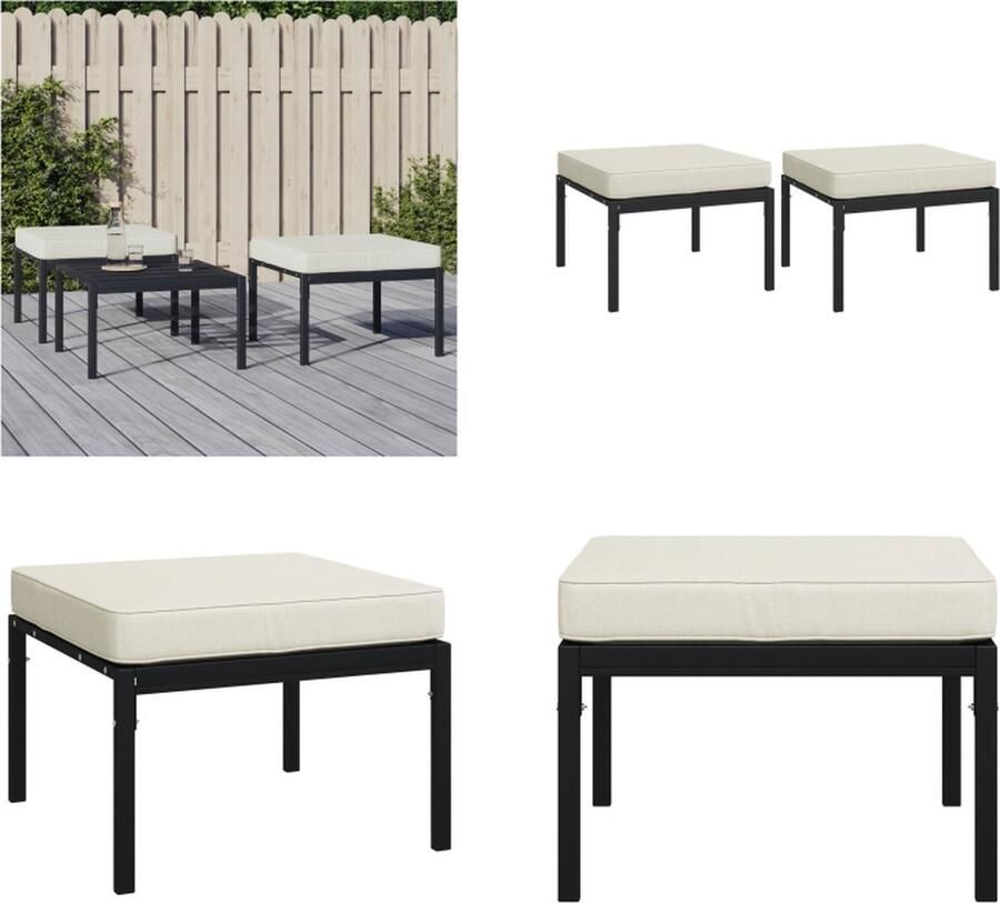VidaXL Tuinvoetenbanken met zandkleur kussens 2 st 60x60x35 cm staal Voetenbank Voetenbanken Tuinvoetenbank Tuin Voetenbank