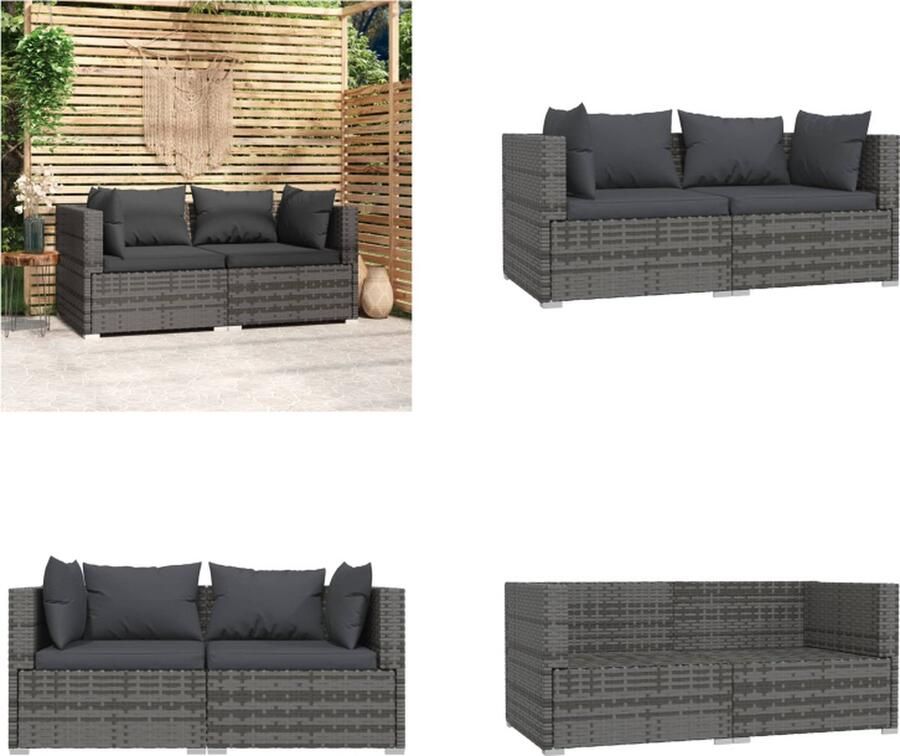 VidaXL Tweezitsbank met kussens poly rattan grijs Tweezitsbank Tweezitsbanken Hoekbank Sofa