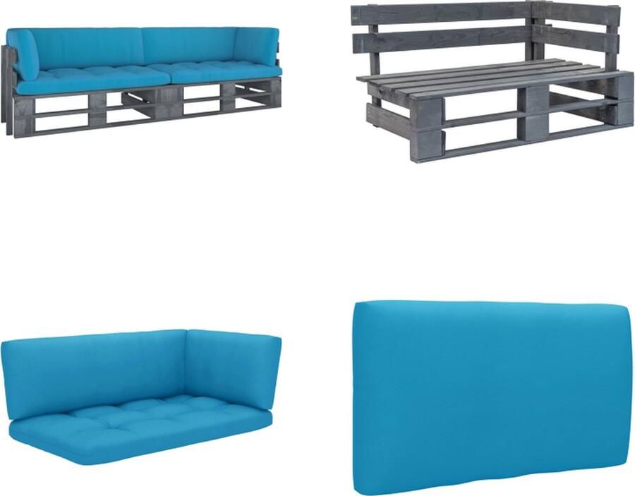 VidaXL Tweezitsbank pallet met kussens grijs geïmpregneerd grenenhout Pallet Bank Pallet Banken Palletbank Palletbanken