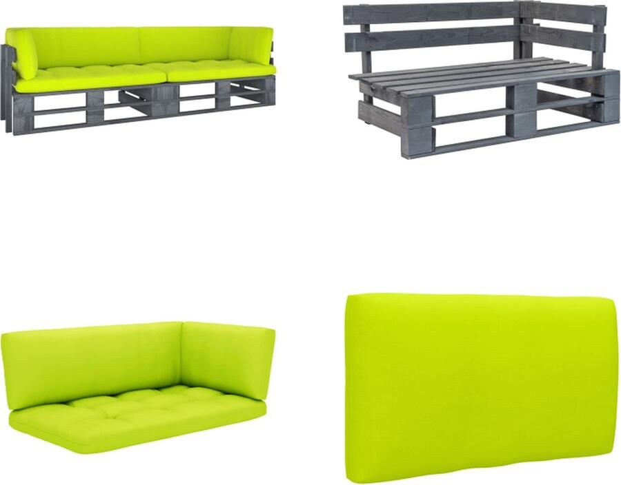 VidaXL Tweezitsbank pallet met kussens grijs geïmpregneerd grenenhout Pallet Bank Pallet Banken Palletbank Palletbanken