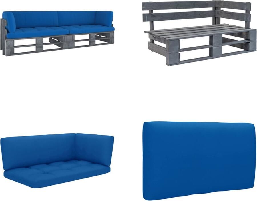 VidaXL Tweezitsbank pallet met kussens grijs geïmpregneerd grenenhout Pallet Bank Pallet Banken Palletbank Palletbanken