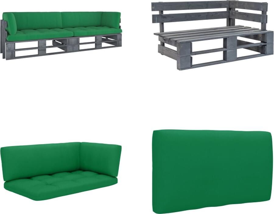 VidaXL Tweezitsbank pallet met kussens grijs geïmpregneerd grenenhout Pallet Bank Pallet Banken Palletbank Palletbanken