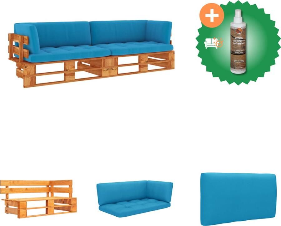 VidaXL Tweezitsbank pallet met kussens honingbruin geïmpregneerd hout Tuinset Inclusief Houtreiniger en verfrisser
