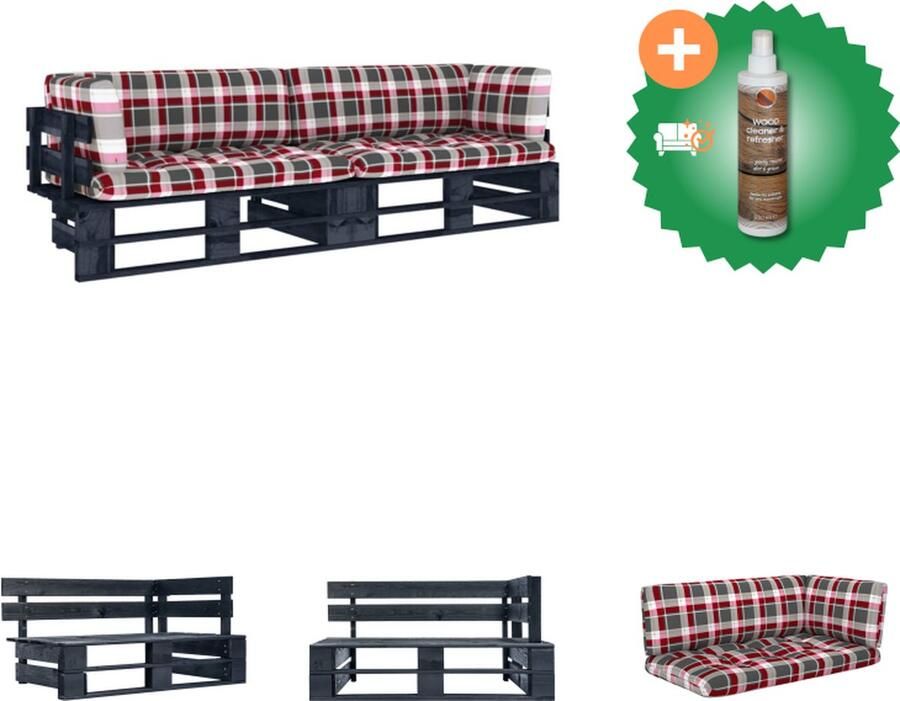 VidaXL Tweezitsbank pallet met kussens zwart geïmpregneerd grenenhout Tuinset Inclusief Houtreiniger en verfrisser