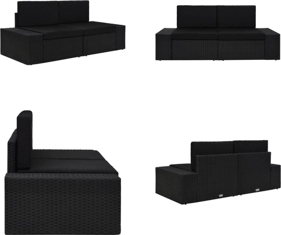 VidaXL Tweezitsbank sectioneel poly rattan zwart Tuinbank Tuinbanken Sectionele Bank Sectionele Banken