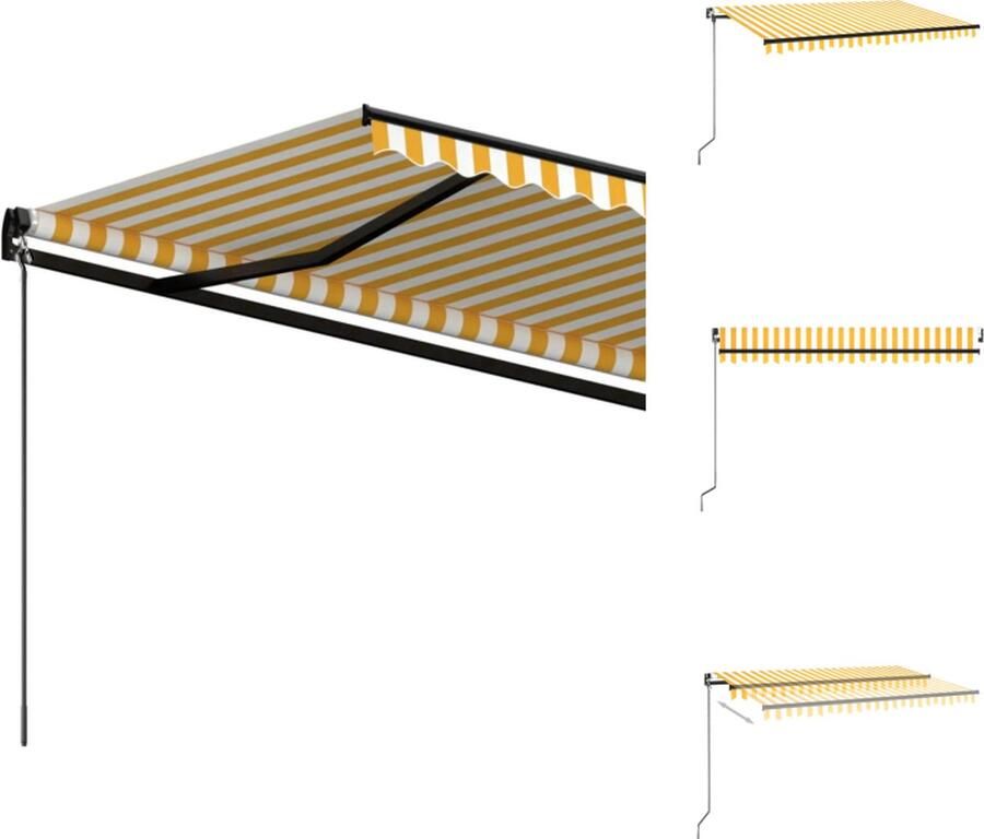 VidaXL Uitschuifbare Luifel 450 x 350 cm UV- en Waterbestendig Geel en Wit Vensterzonwering