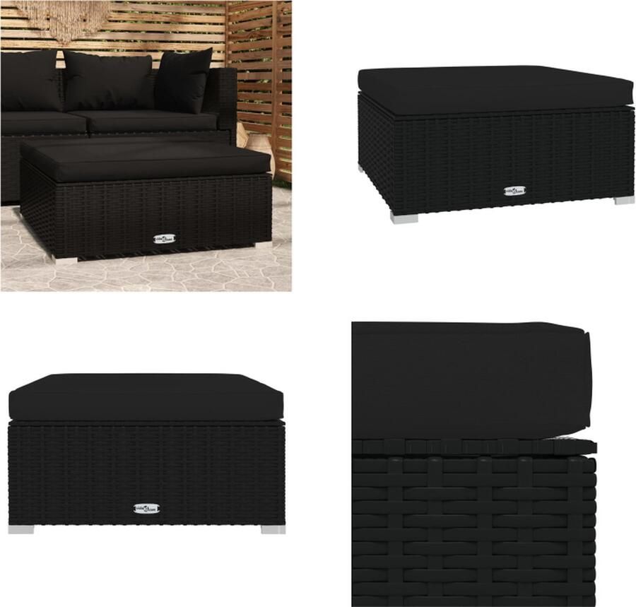VidaXL Voetensteun met kussen 70x70x30 cm poly rattan zwart Voetensteun Voetsteunen Voetbank Poef