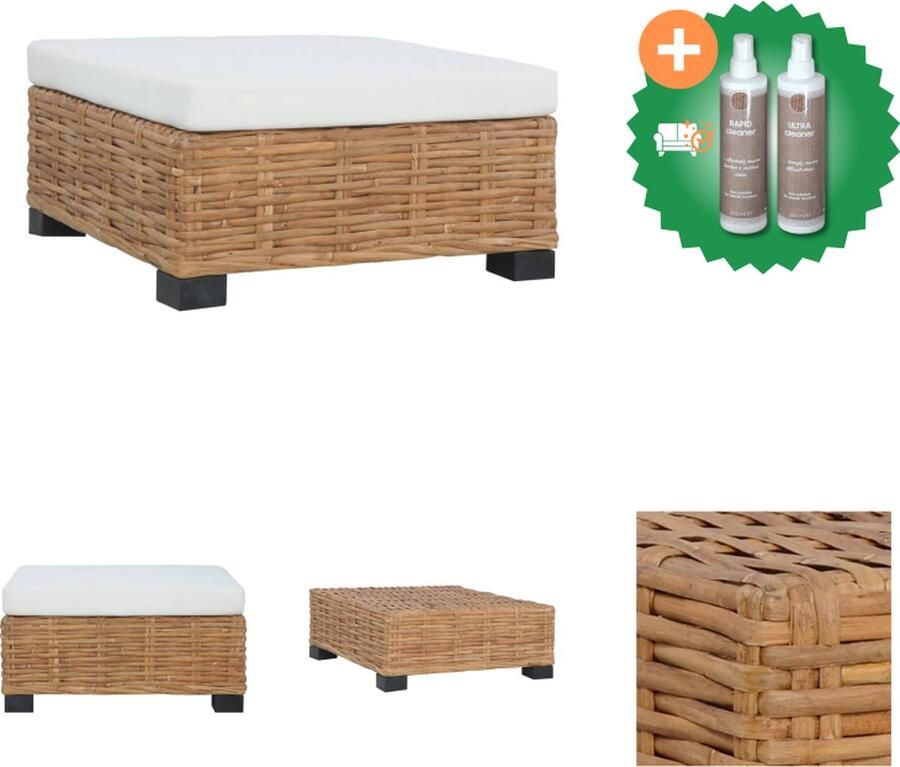 VidaXL Voetensteun met kussen natuurlijk rattan Tuinbank Inclusief Onderhoudsset