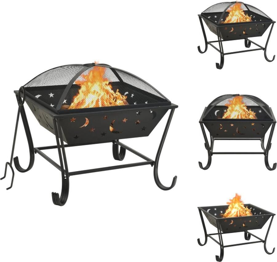 VidaXL Vuurplaats Staal 62 x 62 x 56.5 cm Zwarte tuin- en terrashaard Tuinhaard