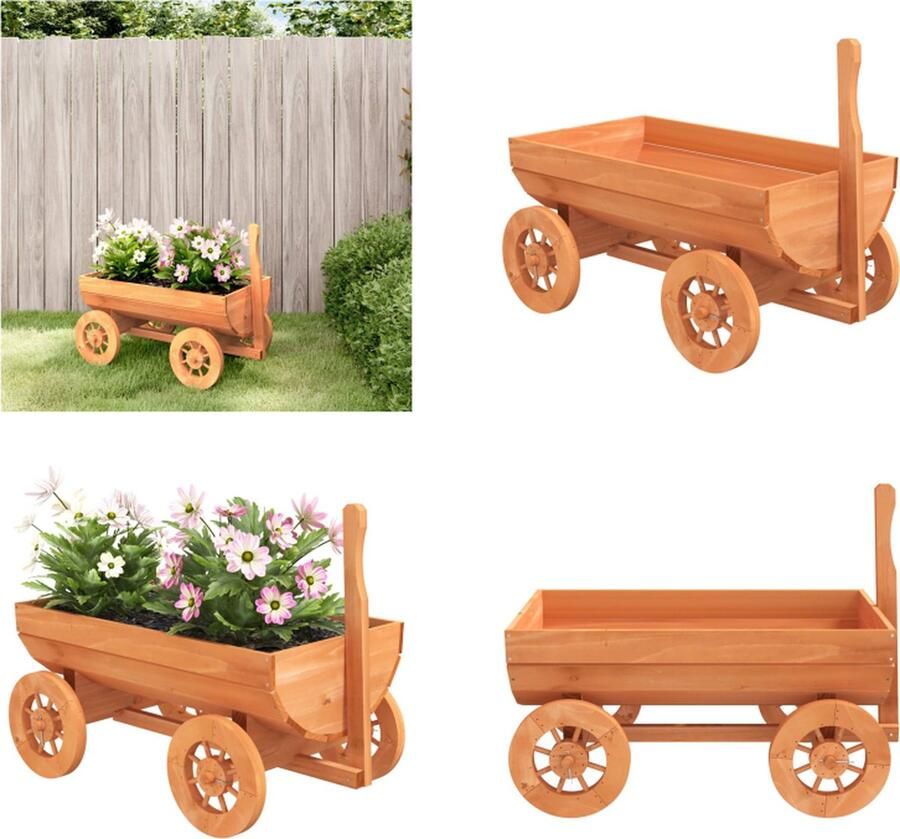 VidaXL Wagen decoratief 70x43x54 cm massief vurenhout Decoratieve Wagen Decoratieve Wagens Tuinwagen Houten Wagen