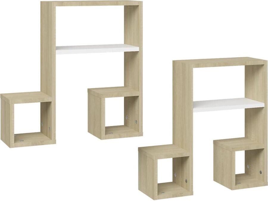 VidaXL -Wandschappen-2-st-50x15x50-cm-spaanplaat-wit-en-sonoma-eiken