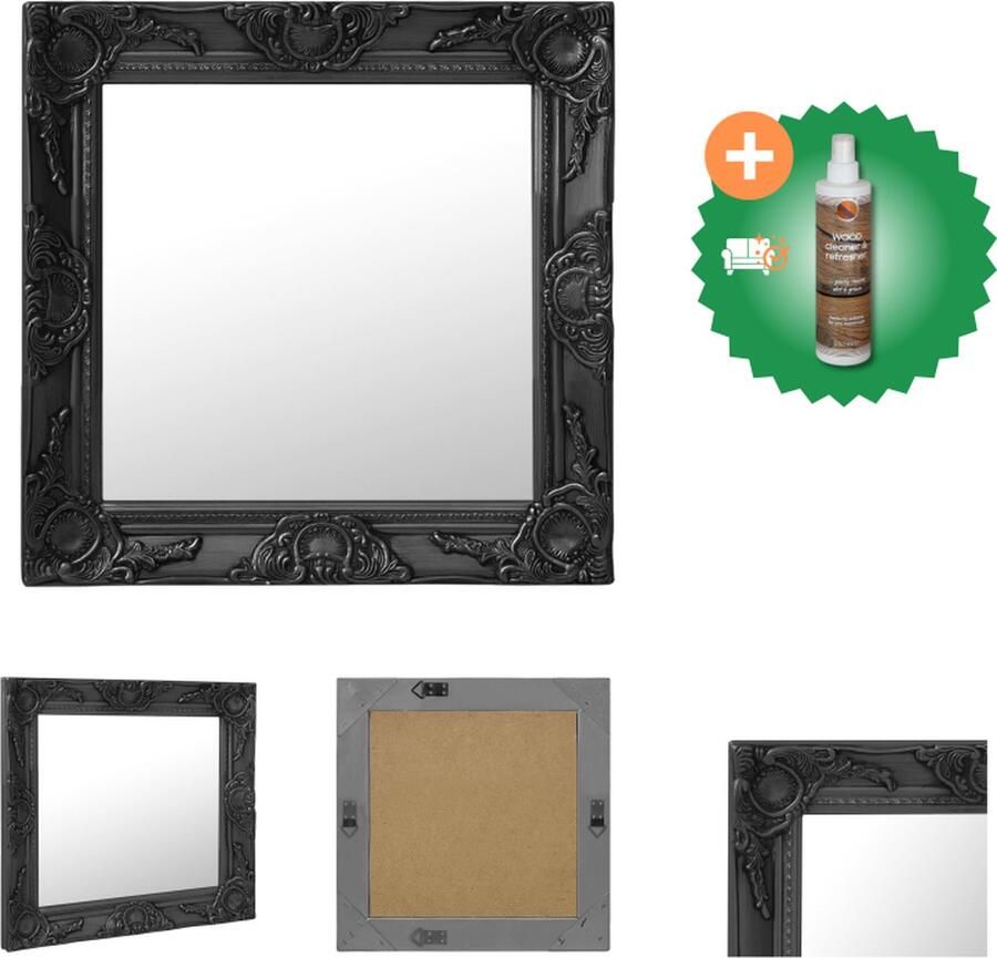 VidaXL Wandspiegel Barok Zwart 50 x 50 cm Met montagehaken Spiegel Inclusief Houtreiniger en verfrisser