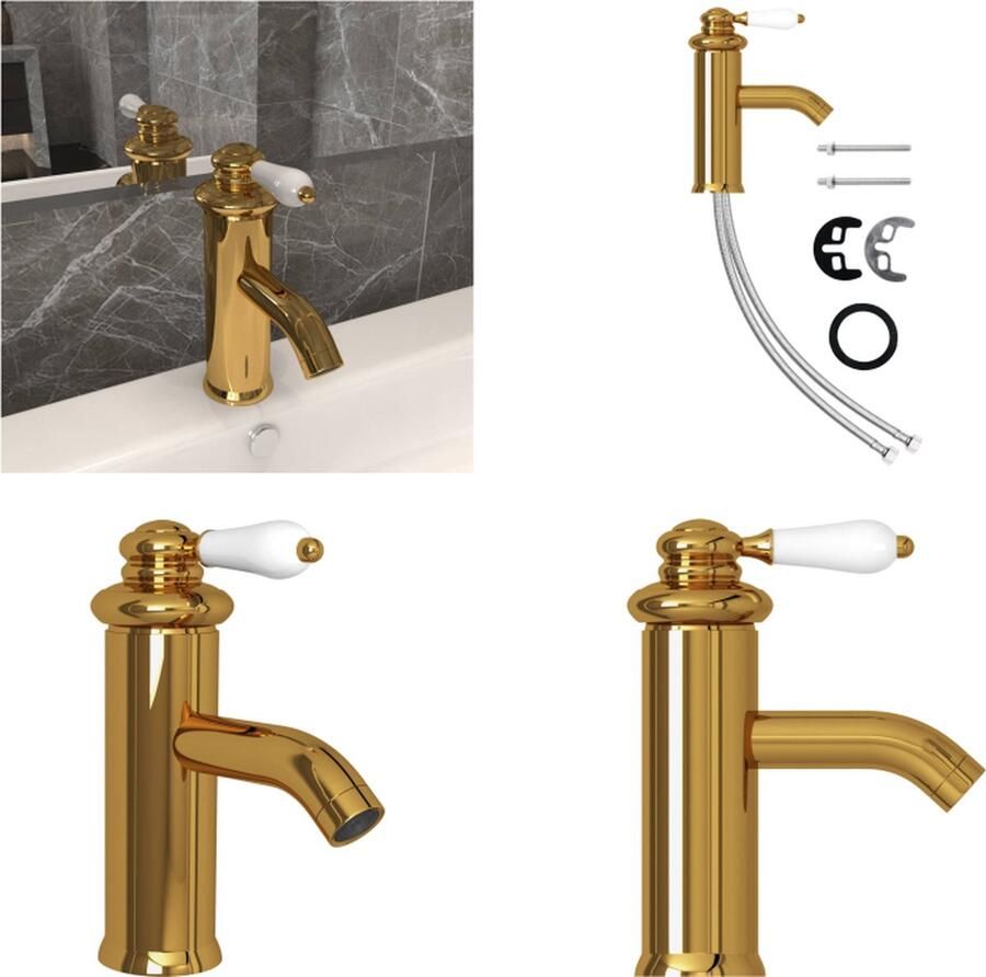 VidaXL Wastafelkraan 130x180 mm goudkleurig Wastafelkraan Wastafelkranen Kraan Kranen