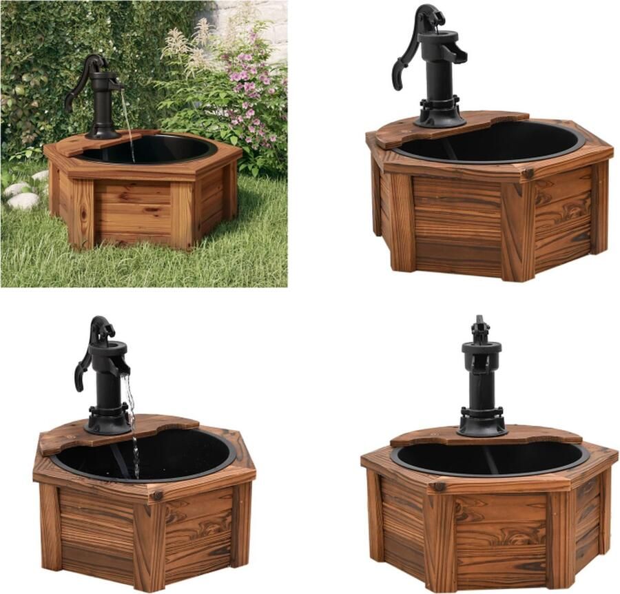 VidaXL Waterfontein met pomp 57x57x53 cm massief vurenhout Waterfontein Waterfonteinen Waterfontein Tuin Water Fontein